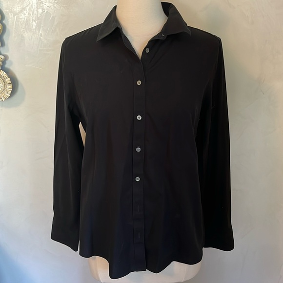 Talbots Black 96%Cotton4%spandex non-iron Shirt Size 10 - Picture 1 of 9